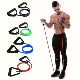 Resim 1 adet Premium TPE Direnç Bandı - U-Şekilli, Rahat Tutma Saplı Elastik Fitness İpi Kırmızı/Yeşil/Siyah - Evde Egzersizler & Güç Antrenmanları için İdeal 