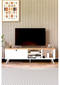 Resim Lena Tv Sehpası, Tv Standı, Televizyon Ünitesi Beyaz - Atlantik Çam 