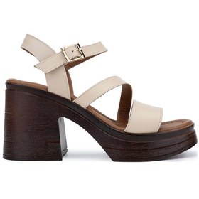 Resim Tamer Tanca Kadın Hakiki Deri Bej Topuklu Sandalet 231 102s Bn Sndlt Y24 Bej Dr Bej 