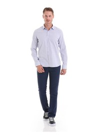 Resim Hatemoğlu Lacivert Ç. Comfort Fit Çizgili Pamuklu Slim Yaka Uzun Kollu Casu Lacivert 