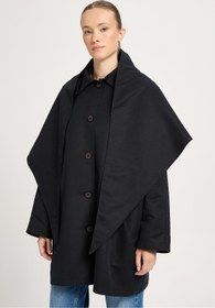 Resim minaaise Kadın Siyah Oversize Seyyar Yakalı Astarlı Tasarım trençkot 30009 