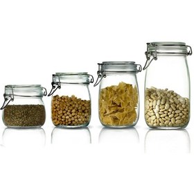 Resim 4'lü Set Korken Kavanoz Vakumlu Kilitli Cam Saklama Kavanozu 500 Ml - 750 Ml - 1000 Ml - 1500 Ml Şeffaf 