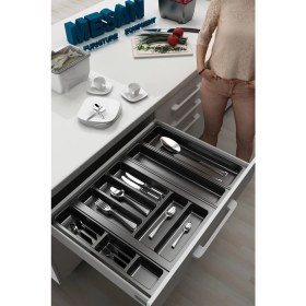 Resim Mutfak Çekmece Içi Düzenleyici, Kaşıklık 64CM x 48CM Yanlar ve Boydan 4cm Kesilebilir, Antrasit 
