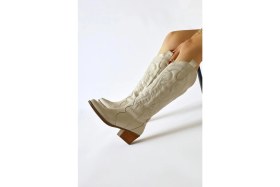 Resim Florida Bej Nakış Detaylı Sivri Burunlu Western Çizme 