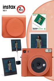 Resim Fujifilm Instax SQ1 Terracotta Turuncu Fotoğraf Makinesi 10lu Kare Film Deri Kılıf Pleksi Çerçeve ve Kıskaçlı 