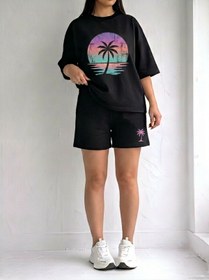 Resim EFFRENATU Kadın Oversize AVO Basic Tişört ve Wide Leg Eşofman Altı Takımı | Rahat Günlük Casual Streetwear Kombin 