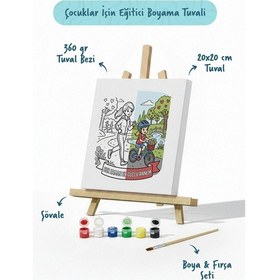 Resim Her Zaman En Güçlü Annem Yazılı Eğitici Boyama Tuvali Şövaleli Boya Seti 20x20 Cm 