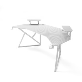 Resim Karr Gaming Vortex 25mm Kanatlı Oyuncu Masası | Beyaz Karbon Fiber Kaplama | Raflı Oyuncu Masası 