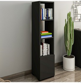 Resim Kuzey 4 Raflı, Kapaklı Minimal Beyaz Kitaplık Antrasit 