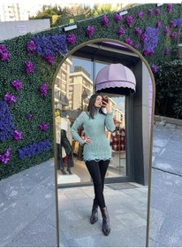 Resim Boğazlı Yırtık Detaylı Triko Kazak- Yeşil Renk-489 Yeşil 
