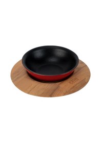 Resim Lava Döküm Yuvarlak Çorba Kasesi Ve Kayın Servis Ahşabı. Çap Ø 14cm. Bordo 