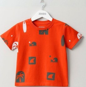 Resim Jack Lions Erkek Bebek Pamuklu Desenli T-shirt-15626 Turuncu 