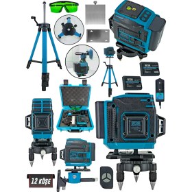 Resim Daflong Tripot Hediyeli Şarjlı Çift Akülü Profesyonel 4 Köşe 4×360 16 Satır Yeşil Çizgi Lazer Hizalama-Mvı 