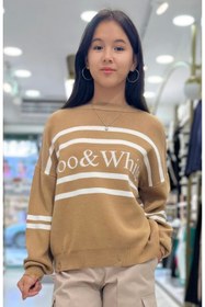 Resim Minimoda Kids Yazılı Manşetlerinde Yırtık Olan Oversize Kız Kazak 