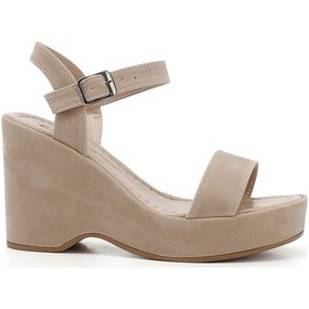 Resim Gönderi R Bej Nubuk Dolgu Topuk Sandalet Bej Nubuk 