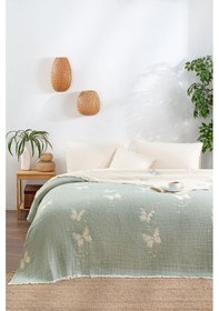 Resim Kelebek Desenli Jakarlı Yeşil Pike Çift Kişilik 220 240cm Yeşil 