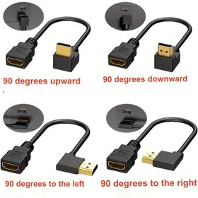 Resim Yukarı, aşağı, sol ve sağ dirsekli HDTV kabloları, saf bakır malzemeden yapılmış 90 derecelik dirsek yüksek çözünürlüklü kablolar, erkek-dişi adaptör 