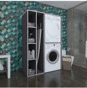 Resim Kenzlife Çamaşır-Kurutma Makinesi Dolabı Alyusha Sol Gri 180*120*60 Banyo Kapaksız Arkalıksız Çok Renkli 