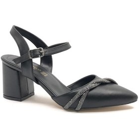 Resim Mehtap Çapraz Burgu Taş Detaylı 6 Cm Topuklu Kadın Klasik Ayakkabı Siyah 