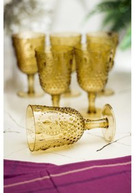 Resim Akrilik Amber 6'lı Kadeh & Su Meşrubat Kahve Yanı Bardağı 450 Ml Cam Değildir 