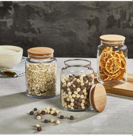 Resim Selka Home 3'lü 890 Ml Sade Ahşap Kapaklı Cam Kavanoz 