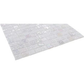 Resim Mutfak Tezgah Arası, Banyo, Havuz, Sauna, Spa ve Iç ve Dış Dekorasyonda Tüm Yüzeyler Için, 23X23 mm ve Lüsterli Kaya Desenli Beyaz 30X30 cm. Fileli Kristal Cam Mozaik. ( 1 M2 Fiyatıdır ) 