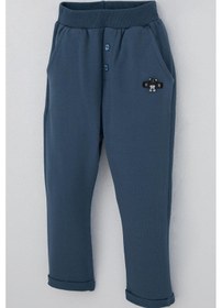 Resim Breeze Erkek Bebek Eşofman Altı Ayıcık Armalı Düğme Aksesuarlı 9 Ay-3 Yaş, İndigo İndigo 