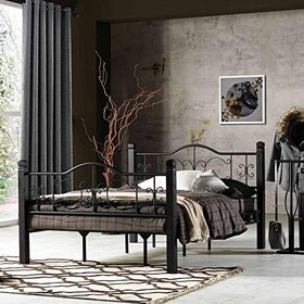 Resim Argimo Yakamoz Tek Kişilik Ferforje Tarz Ahşap Metal Siyah Karyola (120x200) 