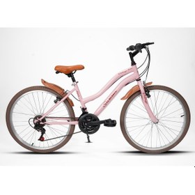 Resim Sarissa Vintage 24" Jant 21 Vites Çelik Kadro V Fren Unisex Şehir Bisikleti Pembe Kahverengi Lastik Pembe 