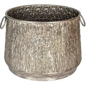 Resim Euroflora HDYEN03847 Kabartma Desenli Kulplu Metal Kazan Saksı Gümüş Eskitme 45x33cm 