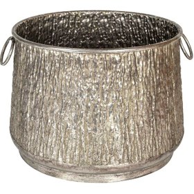 Resim Euroflora HDYEN03847 Kabartma Desenli Kulplu Metal Kazan Saksı Gümüş Eskitme 45x33cm 