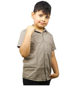 Resim Asg Tekstil Haki Renk Düz Kısa Kol Erkek Çocuk Gömlek-104 Beyaz 