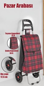 Resim Katlanabilir Pazar Arabası – 36 Litre Çanta Kapasitesi, 25 kg Taşıma, Büyük Tekerlekli Market & Alışveriş Arabası 