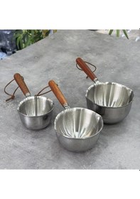 Resim Qerhome Lüx Çelik Akasya Saplı 3 Lü Sosluk Seti 150 Ml 300 Ml 500 Ml Gümüş 
