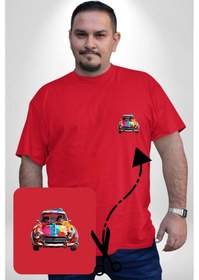 Resim Peugeot 144 Renkli Orijinal Araba Kırmızı Büyük Beden Kadın Basic Minimal Baskılı Tişört Kırmızı 