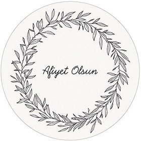 Resim Çiçek Motifli Çelenk Afiyet Olsun Etiketi 4 Cm - Letbil 60 Adet Opak Sticker Siyah - Beyaz 