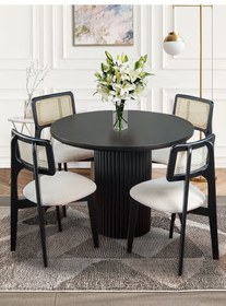 Resim Aspendos İskandinav Natural Ahşap Masa Sandalye Takımı 90x90 Siyah 