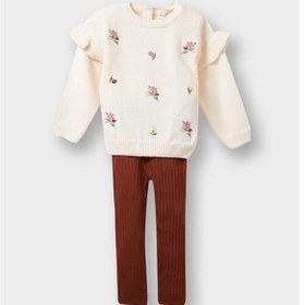 Resim Defacto Kız Bebek 2li Takım Çiçekli Desenli Sweatshirt Tayt F2661a525wner134 Ekru 