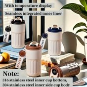 Resim 16.18oz 316 Paslanmaz Çelik Termos Kahve Bardağı Sıcaklık Göstergesi ile - İzole, Taşınabilir, Kapak Üstü, Seyahat ve Araba Kullanımı için İdeal - Öğrenciler ve Günlük Kullanım için Mükemmel 