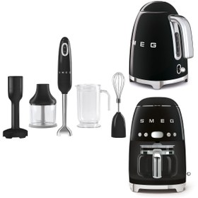 Resim Smeg Siyah Kettle-Filtre Kahve Makinesi ve El Blender Seti 