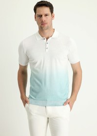 Resim Su Yeşili Polo Yaka Regular Fit Desenli Pamuklu Tişört 