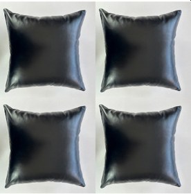 Resim Çift Taraflı Gerçek Deri Yastık Kılıfı 40x40 4'lü Siyah 