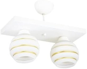 Resim Lambadar Ikili Özel Şeritli Cam Model Modern Plafonyer Avize Beyaz_1 Tek Ebat 3549-2Whtdikgold 