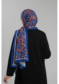 Resim Giverny Saks Mavisi Desenli Şal Kesik Elyaf Dijital Baskılı Pamuksu Çiçek 202113 24 Saks Mavisi 