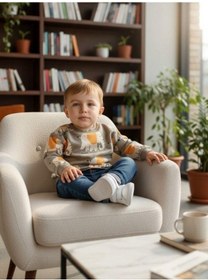 Resim Zekids Erkek Bebek Yumuşak Dokulu Fil Desenli Sweatshirt-16377 Haki 