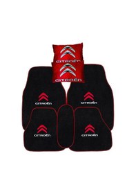 Resim Citroen Nakışlı 5 Parça Araç Oto Halı Paspas Citroen Dijital Baskılı Kırmızı Oto Boyun Yastığı 
