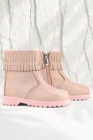 Resim Rakerplus Chiron Hakiki Deri Pembe Simli Fermuarlı Kız Çocuk Bot Çizme 
