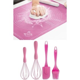 Resim Megaw Birinci Kalite Silikon Hamur Matı, 2'li Silikon Çırpıcı ve 2'li Yumurta Fırçası Spatula 