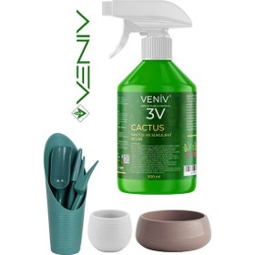 Resim 3v Cactus 4 Parça 1l & 0,13l Saksı Kaktüs Dikim Seti Bitki Besini 500ml 5 