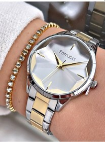 Resim Ferrucci Altın - Gümüş Renk Çelik Kordon Kadın Kol Saati + Bileklik Hediyeli Nda528 